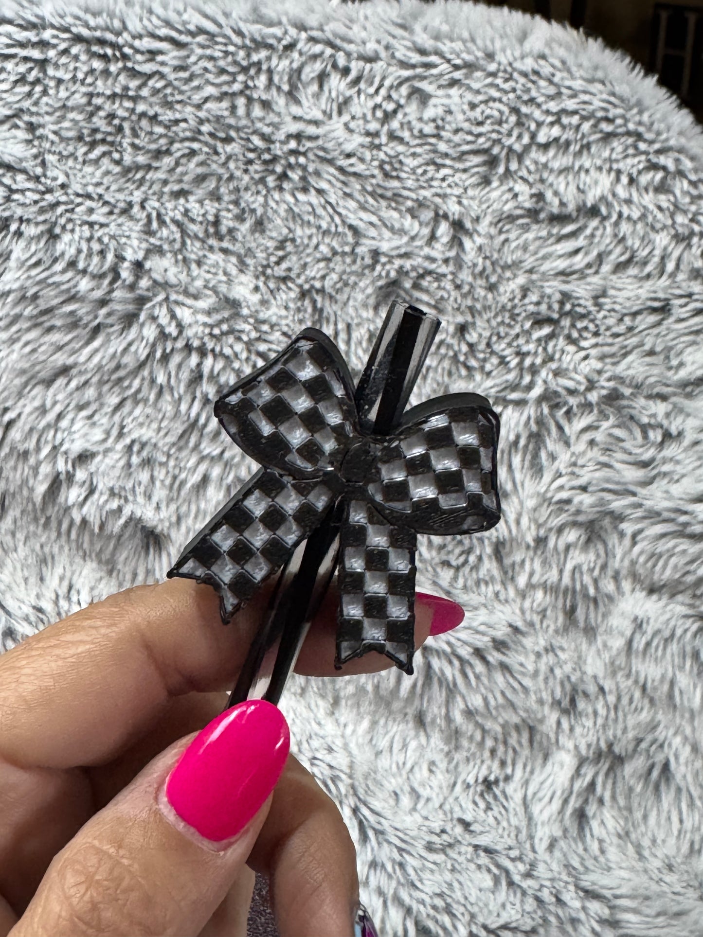 Checkered Bow StrawTopper