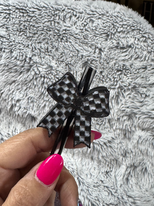 Checkered Bow StrawTopper